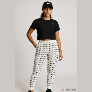 Nike Black and White Swoosh Joggers Women Medium